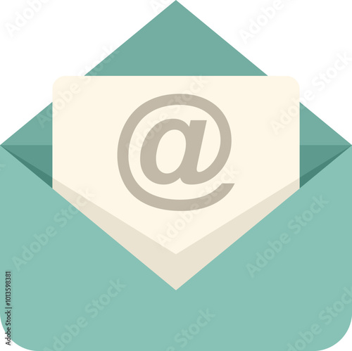 Open envelope is revealing a paper with an at symbol printed on it, representing receiving an email