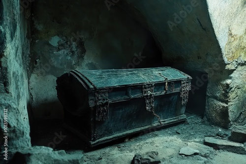 A vampire's coffin hidden in a crypt.