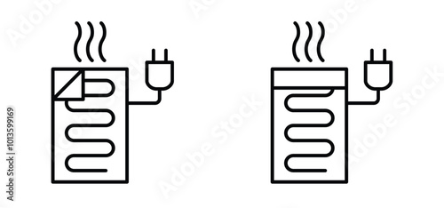 House heating, warm electric blanket icon. Hot heater bed. Folded heating pad, warm electric blanket with heat controls. Temperature, warm comfort. heater and cooling symbol. 
