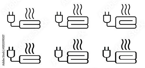 House heating, warm electric blanket icon. Hot heater bed. Folded heating pad, warm electric blanket with heat controls. Temperature, warm comfort. heater and cooling symbol. 