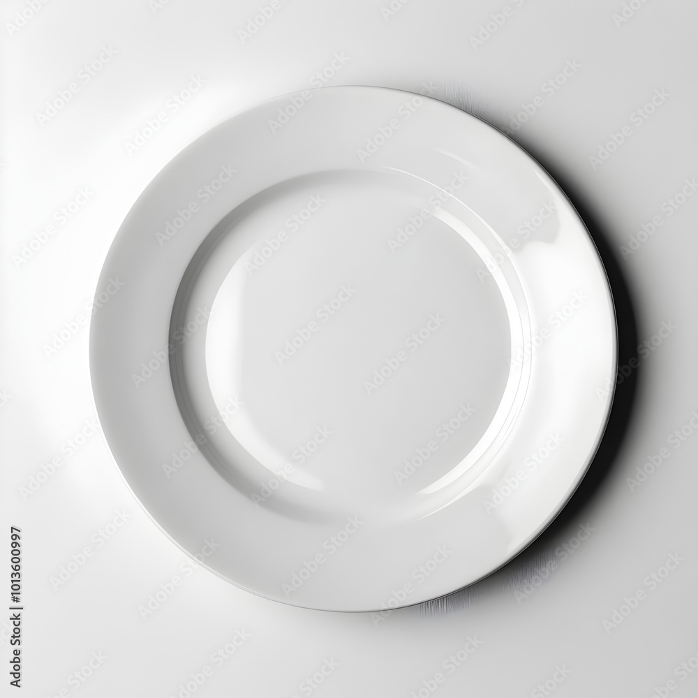 Minimalist Blank Porcelain Plate Mockup on Bright White Background