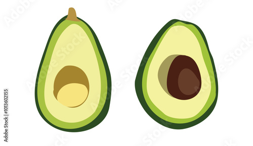 Seamless pattern whole and sliced avocado on bright white background, Vector illustration for design
