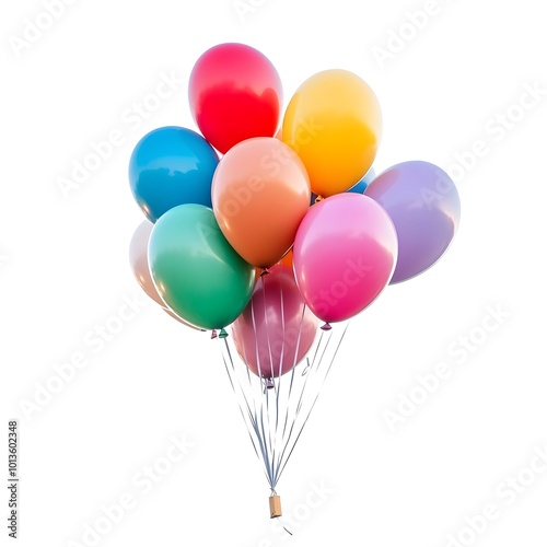 Colorful Flying Balloons Floating in Bright Sky on White Background