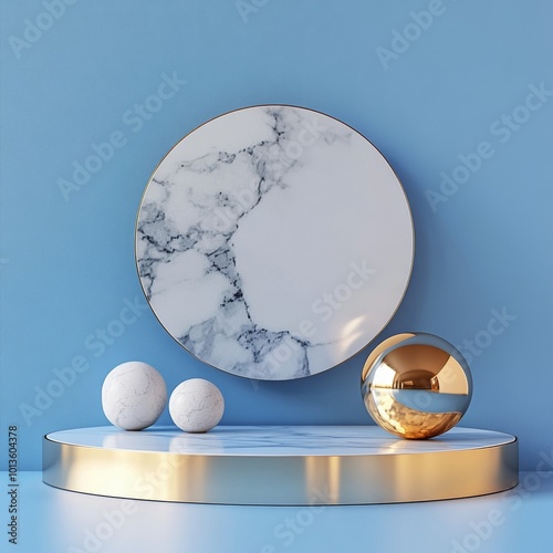 3d render of abstract geometric forms. Luxury podium for your design3d render of abstract minimal geometric forms. Glossy golden podium for your design. photo