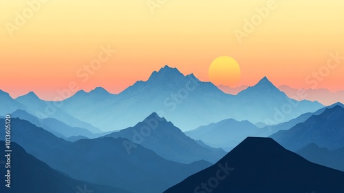 A mountain range with a sunset sky in the background.