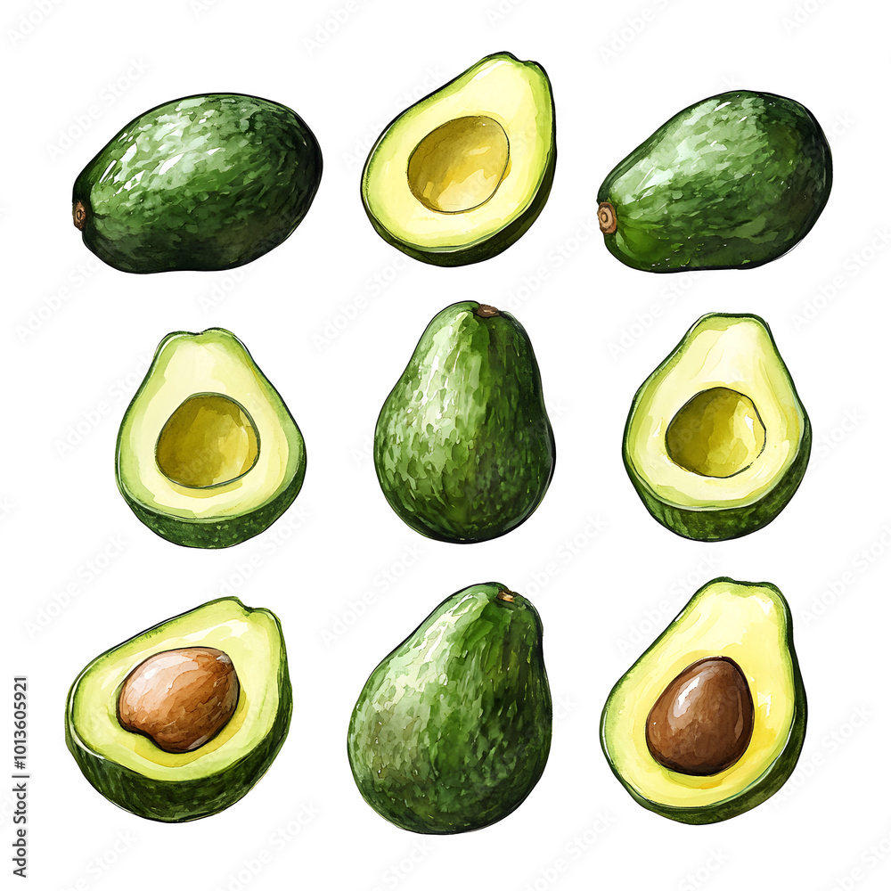set of avocado on white set of avocado on white