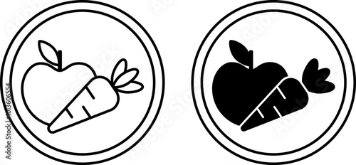 High Fiber Labels. Black and White Vector Icons. Apple and Carrot, Vegetables and Fruits. Cat's Food Properties. Food Packaging Sticker