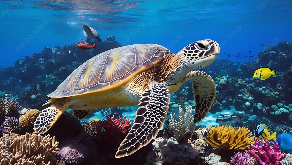 Obraz premium Capture the serene beauty of turtles in their natural habitat with stunning, high-resolution images perfect for any nature or wildlife photography collection. 