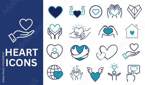 Heart Icon Set. Heart Icon Collection, Healthcare, emotional like charity, Vector.
