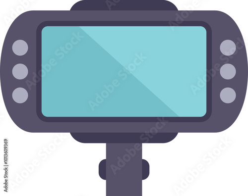 Action camera mounted on a gimbal stabilizer, promising shake free and cinematic footage