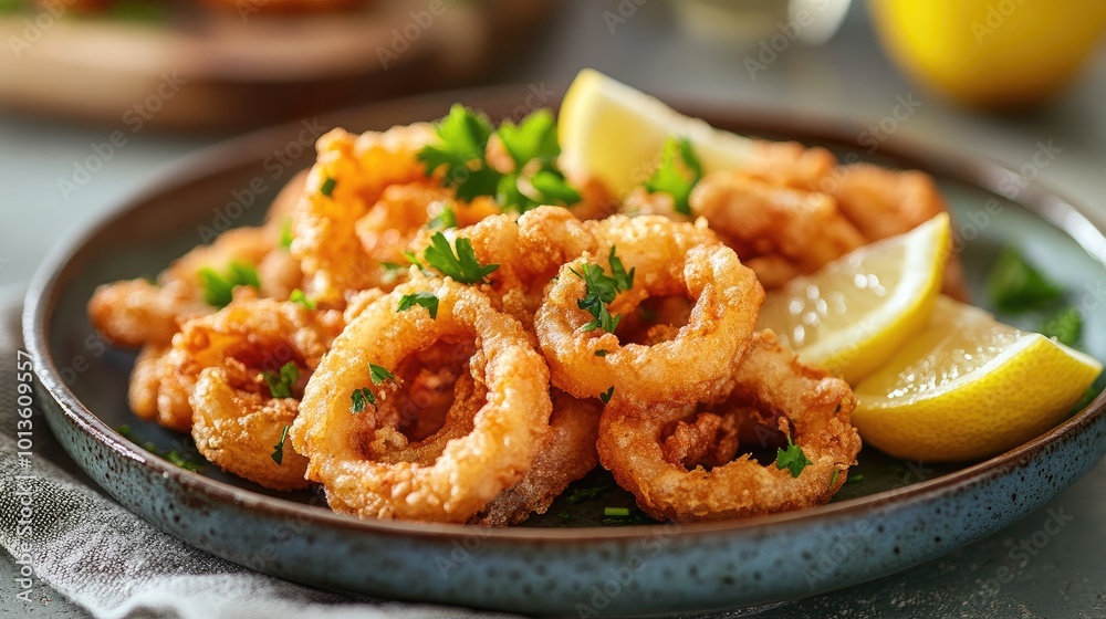 Crispy fried onion rings on a plate. Delicious and perfect for a snack or side dish. Crispy fried onion rings on a plate. Delicious and perfect for a snack or side dish.