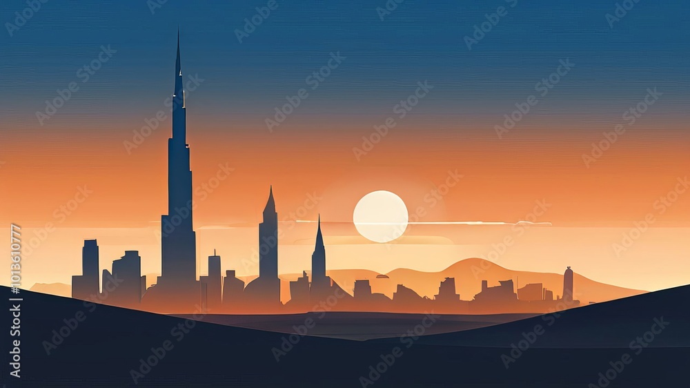 Fototapeta premium camel in the desert near big arabic megapolis content created with generative AI software.