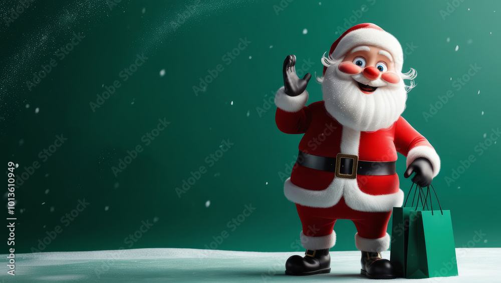 Santa claus holding a christmas bags on emerald background. AI generated Santa claus holding a christmas bags on emerald background. AI generated
