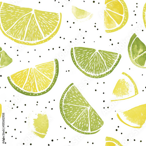 A seamless repeating pattern featuring lime slices in vibrant green tones, ideal for summer and food-themed designs.