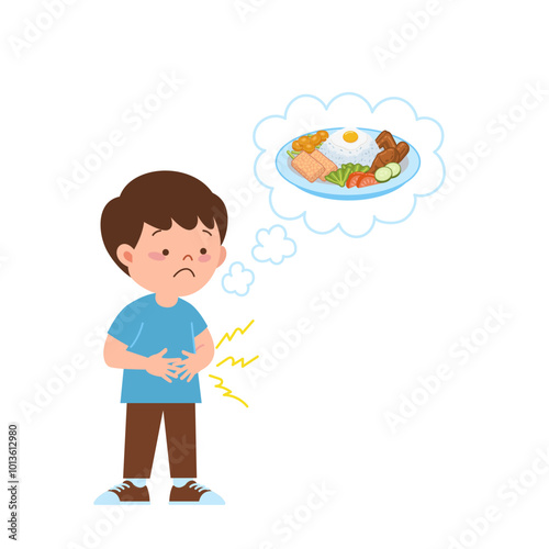 A hungry boy with rumbling tummy