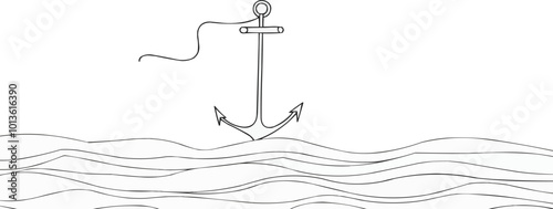 Continuous one line drawing anchor on a white background. vector illustration. photo