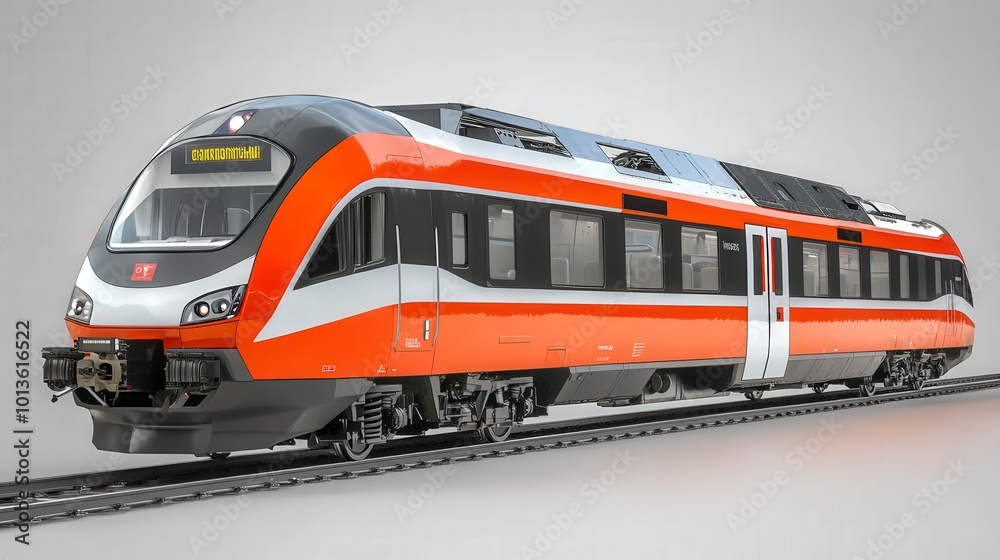 Modern red and white train on tracks with sleek design Modern red and white train on tracks with sleek design