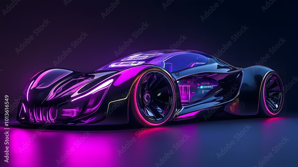 Futuristic Concept Car with Neon Lights and Glossy Finish Futuristic Concept Car with Neon Lights and Glossy Finish