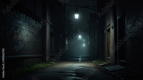 Dark Misty Alley with Flickering Lights