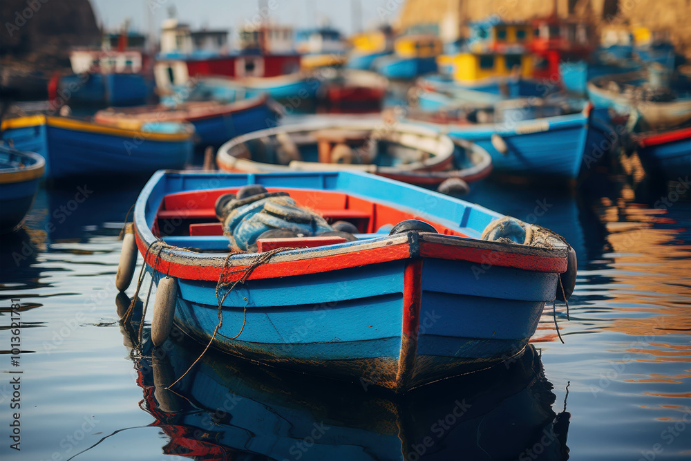 Colorful Small Fishing Boats on Quaint Coastline Colorful Small Fishing Boats on Quaint Coastline