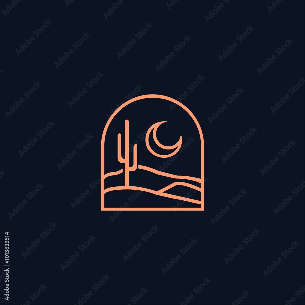 Moon cactus vector logo design Moon cactus vector logo design