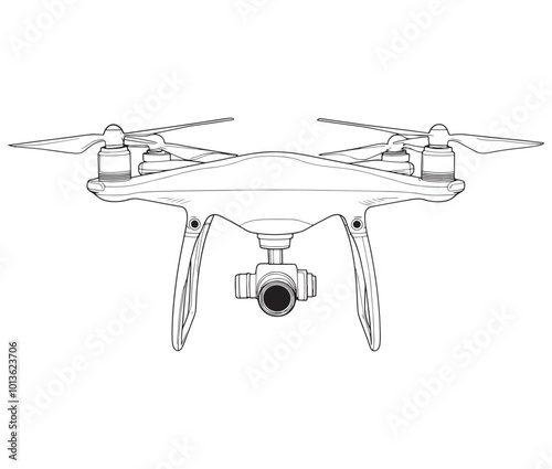 Drone line art icon, Drone camera, Outline flying drone vector