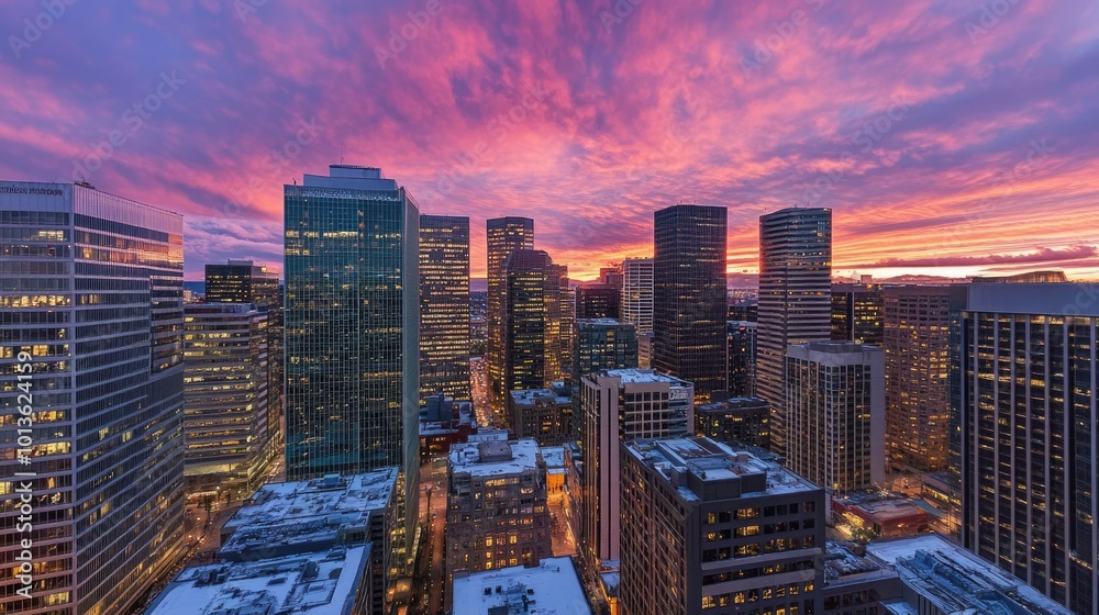 Fototapeta premium Vibrant Modern Cityscape with Skyscrapers and Urban Elements