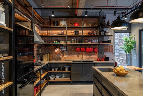 Luxury interior of a modern kitchen in a loft style