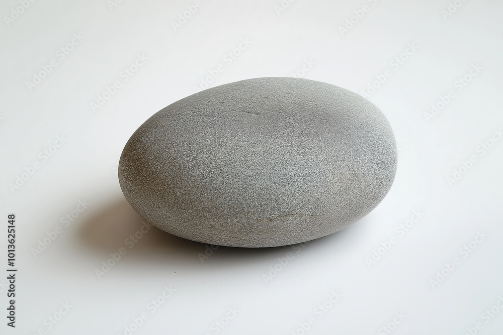Simple grey stone on a white background emphasizing its smooth texture and natural shape Simple grey stone on a white background emphasizing its smooth texture and natural shape