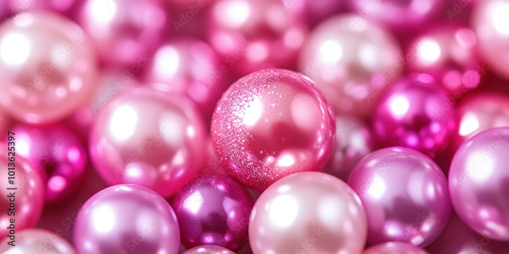 Close-up of shiny pink pearls with a blurred background. Close-up of shiny pink pearls with a blurred background.