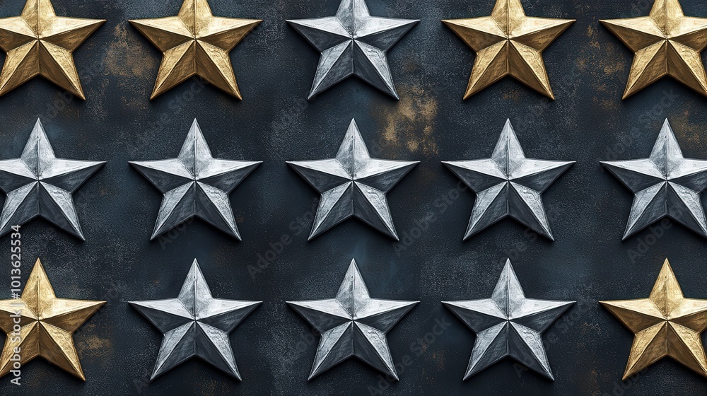 Obraz premium Metal stars pattern with gold and silver colors on dark background
