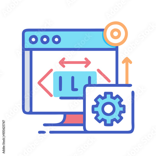 Computer screen with coding and gear for software development