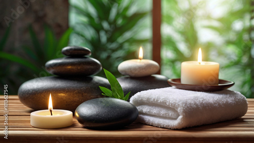 Relaxing Spa Scene with Stones and Candles