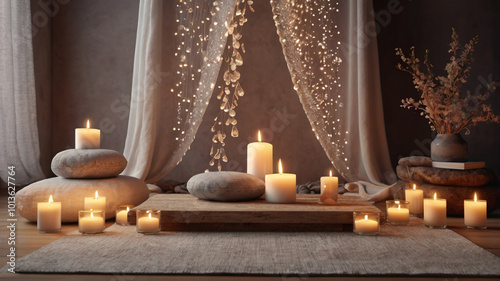 Tranquil Space with Candles and Crystals