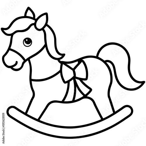 A rocking horse with a festive bow