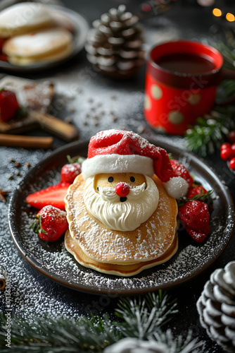 Delicious kids dessert for christmas Sanata claus pancakes. High quality photo photo