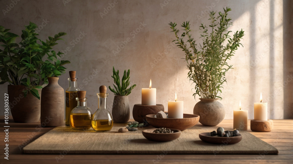 Natural Healing Space with Calm Props and Candles Natural Healing Space with Calm Props and Candles