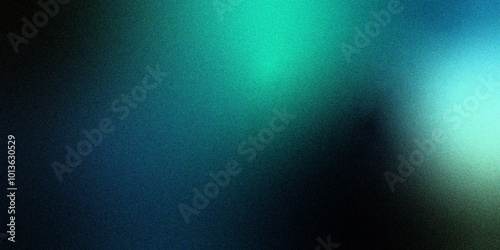 Ombre gradient with royal green and atoll color. Rough, grungy noise grain texture. Gradient banner with a grainy, textured poster header cover design. Pastel blue gradient foil shimmer background.