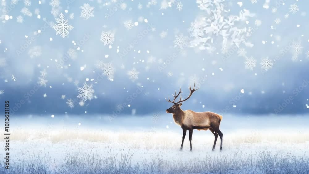 Majestic Winter Deer: A lone elk stands serene amidst a gentle snowfall, snowflakes dancing in the crisp winter air. A tranquil winter scene evoking peace and the beauty of the season. Majestic Winter Deer: A lone elk stands serene amidst a gentle snowfall, snowflakes dancing in the crisp winter air. A tranquil winter scene evoking peace and the beauty of the season.