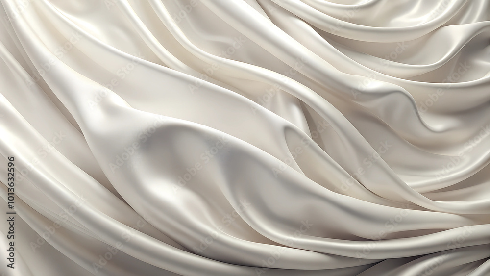 Fototapeta premium White cream fabric with soft flowing folds and silky texture.