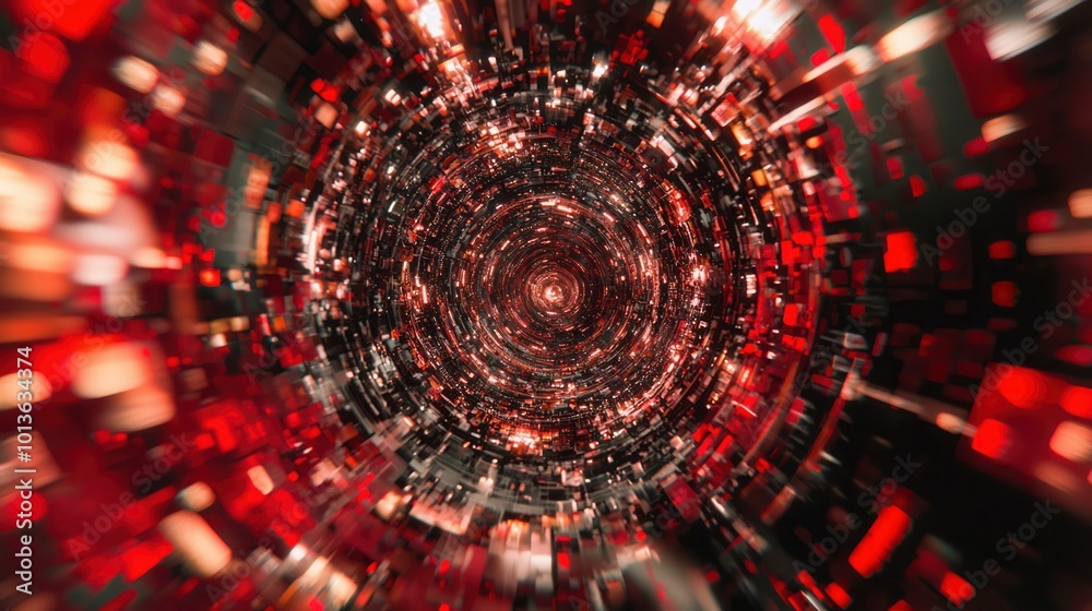 Abstract Red and Black Swirling Tunnel of Light