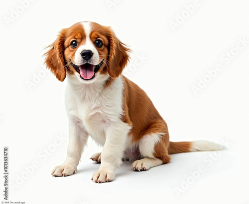 Adorable Kooikerhondje Puppy with Floppy Ears Sitting on White Background