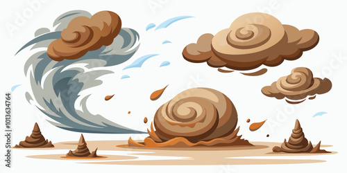 Set of Dust Storms: Different intensities of dust storms, with swirling particles and reduced visibility effects.
