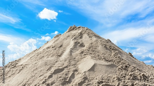 A pile of sand on a construction site, with room for copy space in the sky