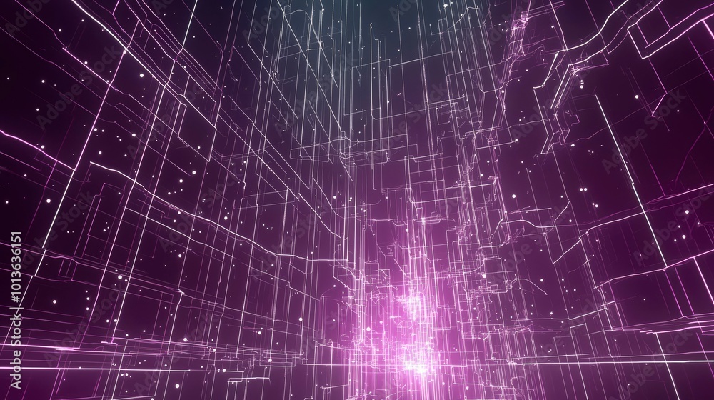Abstract Purple and White Digital Network Pattern with Glowing Lines and Dots Abstract Purple and White Digital Network Pattern with Glowing Lines and Dots