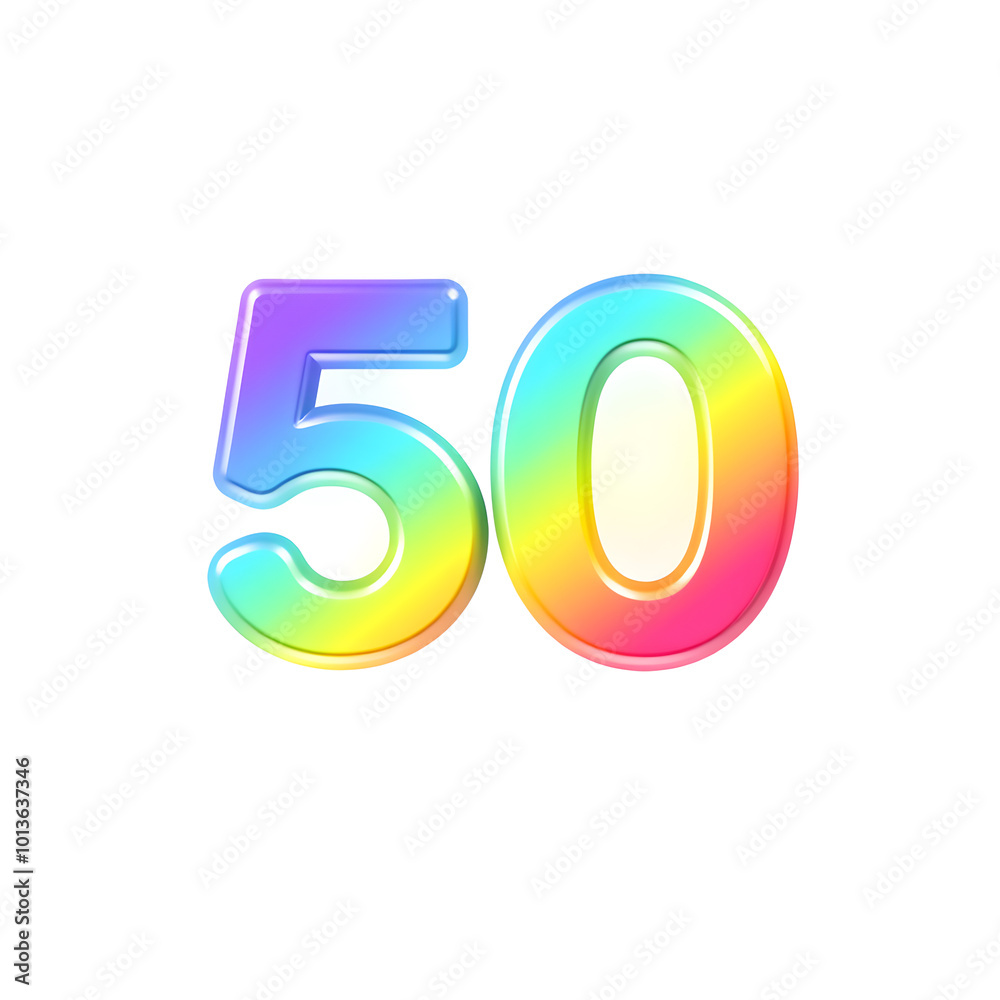 3D icon, number 50, white background, smooth textures, vibrant colors. Generative AI 3D icon, number 50, white background, smooth textures, vibrant colors. Generative AI