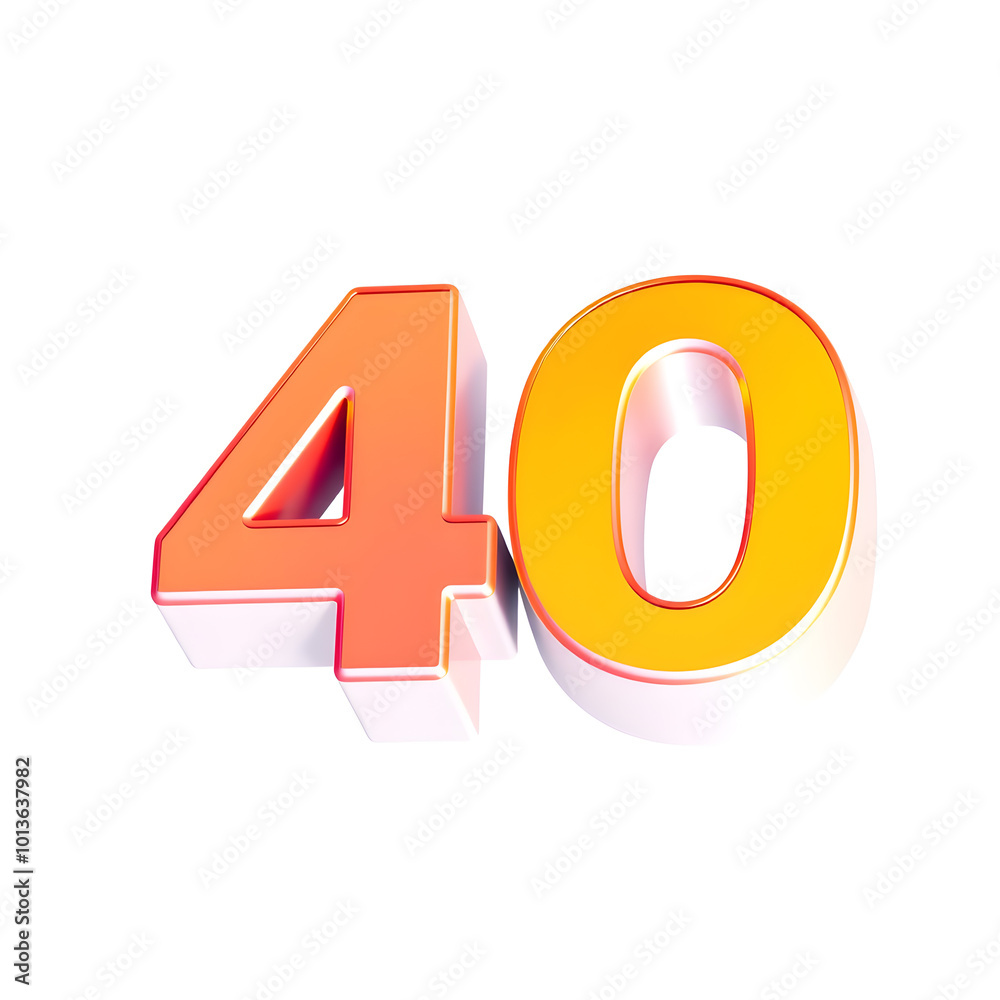 3D icon, number 40, white background vibrant colors 3D icon, number 40, white background vibrant colors