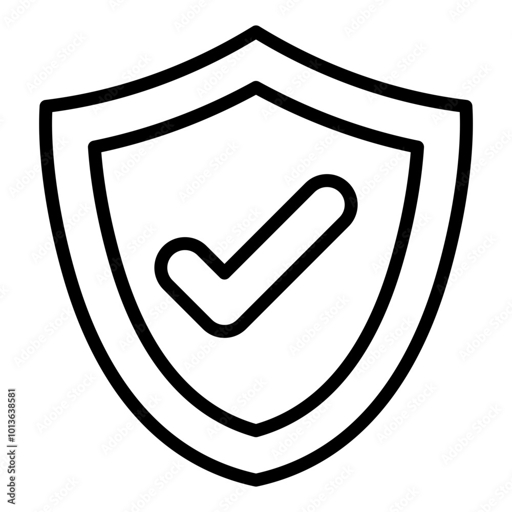 Protection shield with a check mark line icon. Protection shield with a check mark line icon.