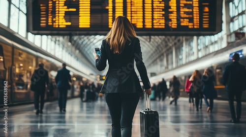 Businesswoman Rushing Through Airport Terminal photo