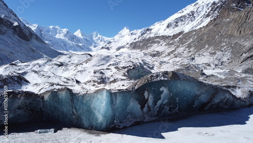 Aerial View of the Majestic Xianggelila Glacier in Winter, Tibet photo